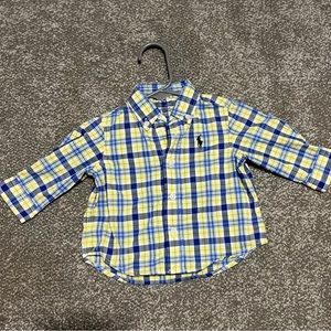 Ralph Lauren baby boy 3 m blue yellow plaid long sleeve button up shirt